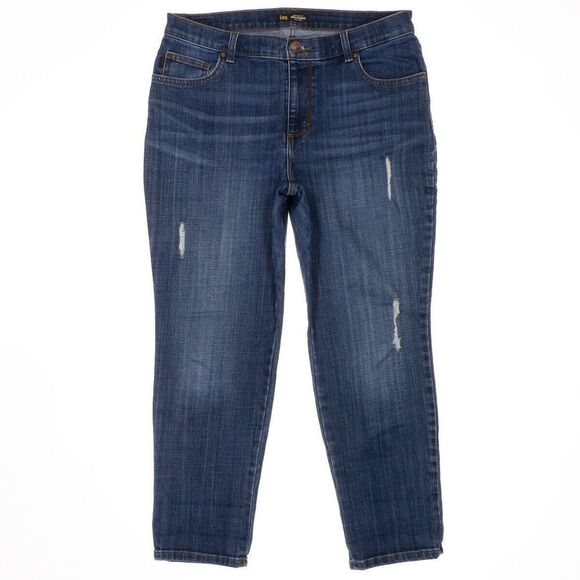 Lee Jeans Womens Size 12 Short Blue Relaxed Girlfriend Distress Measures 33x26.5 - Picture 1 of 10
